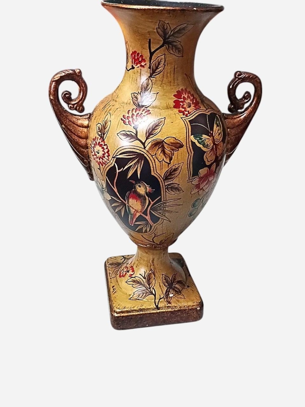 Hand-Painted Decorative Urn Vase in Gold and Black
